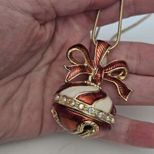 *Sale* Jingle And Joy Red Enamel With Rhinestone Accents Bell Ornament Necklace